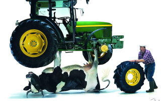 Man cow tractor dog standing - stuckism free wallpaper for desktop
