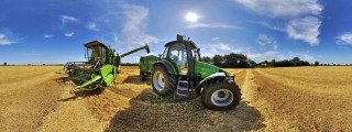 Tractor trailer wheat field blue - under free wallpaper