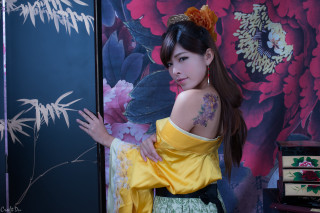 Woman yellow dress posing picture - a yellow dress free wallpaper