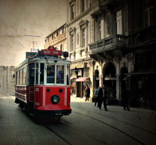 Red trolley cityscape skyscraper outdoors - near free wallpaper