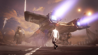Man walking futuristic spaceship sci - unreal engine 5 free wallpaper
