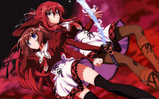 Anime girls red hair sword - official free wallpaper for desktop