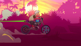 Cartoon character motorcycle jungle palm - a green line free wallpaper