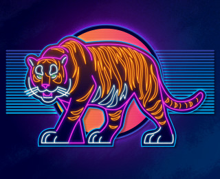 Neon tiger dark blue pink - a purple background free wallpaper