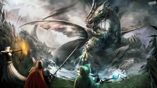 People dragon bow arrow group - epic fantasy free wallpaper