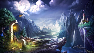 Fantasy landscape house waterfall full - matte fantasy painting free wallpaper