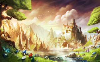 Castle forest river people painting - andreas rocha free wallpaper