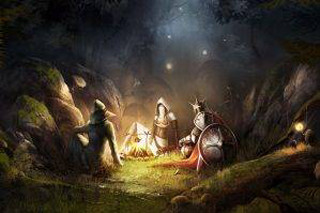 Group fire woods night lights - fantasy art free wallpaper