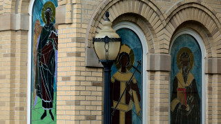 Stained glass building street light - public works mural free wallpaper