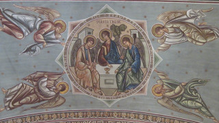 Religious scene angels fish ceiling - metaphysical free wallpaper