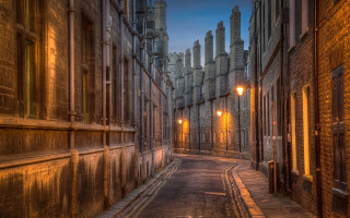 Narrow alley street light buildings 2 - grim free wallpaper