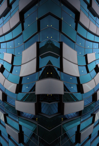 Large building mirror clock side - symmetric free wallpaper