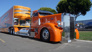 Orange semi truck bus tree - fletcher martin free wallpaper