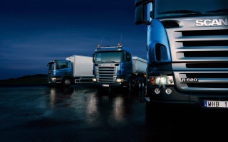 Trucks parked street night time - the headlight free wallpaper