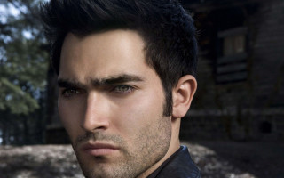 Man black jacket christmas portrait - a house in the background free wallpaper