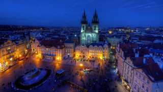 City clocktower fountain nighttime lights - ferenc joachim free wallpaper