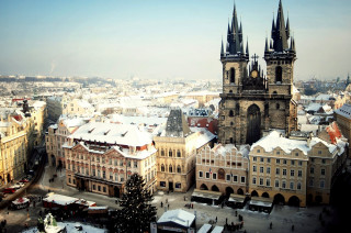 Cathedral clock tower city snow - florence engelbach free wallpaper