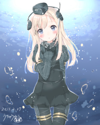 Girl black dress headphones water - bubble free wallpaper