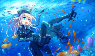 Woman black suit hat diving - free ship wallpaper