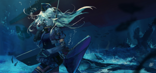 Woman sword helmet blue underwater - ocean free wallpaper