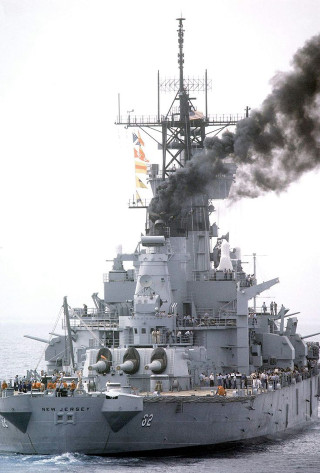 Large battleship smoke stacks flag - the water free wallpaper