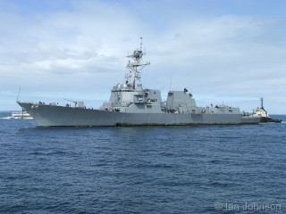 Large ship small boat cloudy - clifford ross free wallpaper