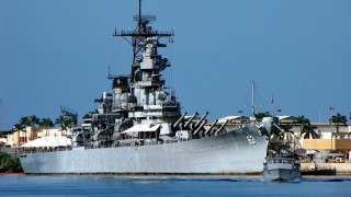 Battleship dock water buildings blue - a large battleship free wallpaper