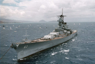 Battleship ocean sailboats cloudy sky - many free wallpaper