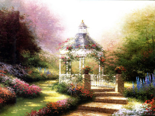 Gazebo flowers trees park path - flower and trees free wallpaper