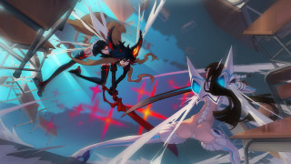 Anime couple blue light red - a red light behind them free wallpaper