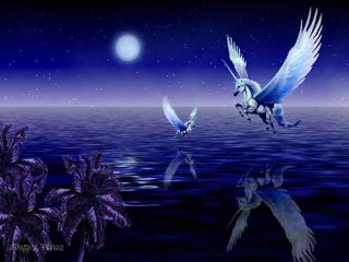 Birds flying ocean night moon - a surrealist painting free wallpaper