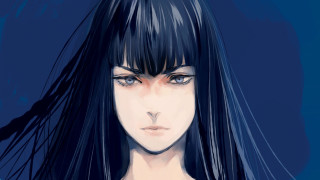 Woman long black hair blue 5 - context art free wallpaper