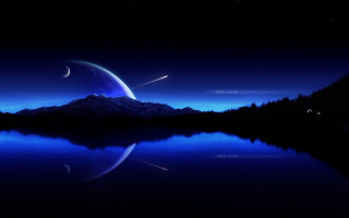 Night mountain lake crescent moon 2 - a night scene free wallpaper