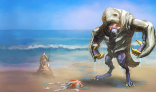 Creature beach starfish fish mouth - a painting of a creature free wallpaper
