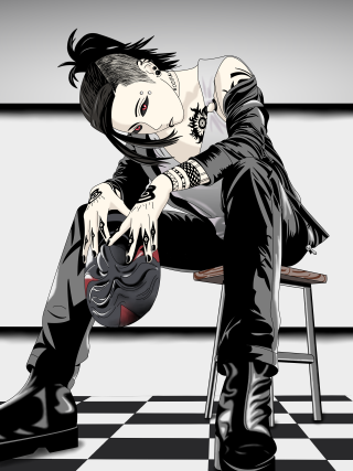 Gothic portrait blackandwhite checkered argyle - free cyberpunk wallpaper