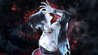 Woman white dress black red - anime art free wallpaper