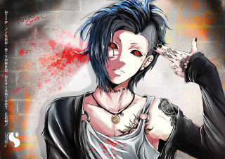 Blue haired man knife blood - a black jacket holding free wallpaper
