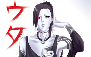 Woman red eyes tattoos cell - the background free wallpaper