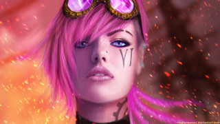 Woman pink hair goggles glasses - cyberpunk art free wallpaper