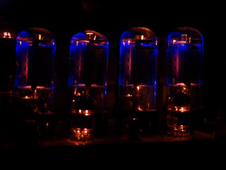 Blue lights dark room hologram - synchromism free wallpaper