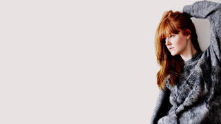 Woman red hair gray coat - aestheticism free wallpaper