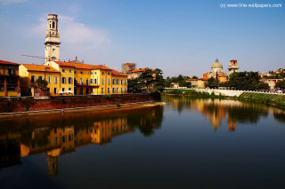 River city buildings clock tower - correggio free wallpaper