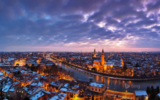 City river bridge night snow - correggio free wallpaper