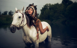 Woman native dress white horse - a white horse free wallpaper
