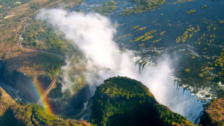 Rainbow waterfall river sky nature - a rainbow in the middle free wallpaper