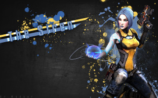 Woman gun ball yellow blue - paint free wallpaper