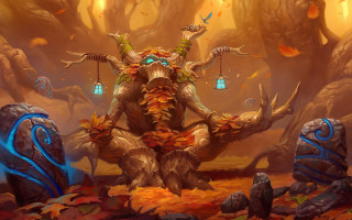 Demon sitting rock forest lantern - a rock in a forest free wallpaper