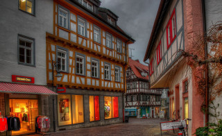 Street storefront red awning shops - florence engelbach free wallpaper