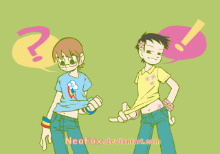 Couple people standing question mark - anime style free wallpaper
