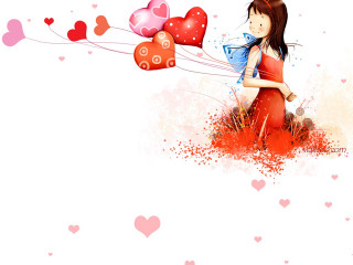 Girl holding bouquet hearts flying - a girl holding free wallpaper for desktop